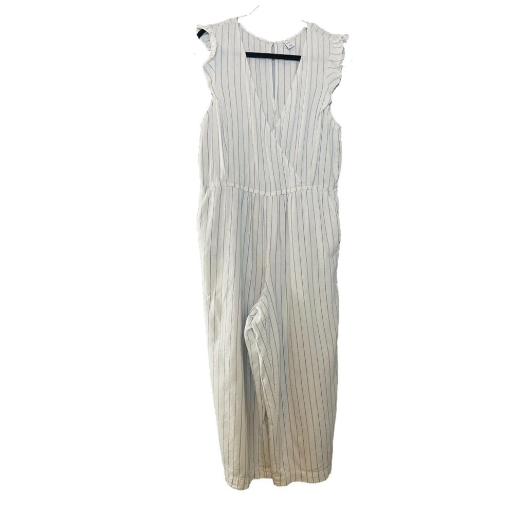 Old navy linen striped jumpsuit sz L